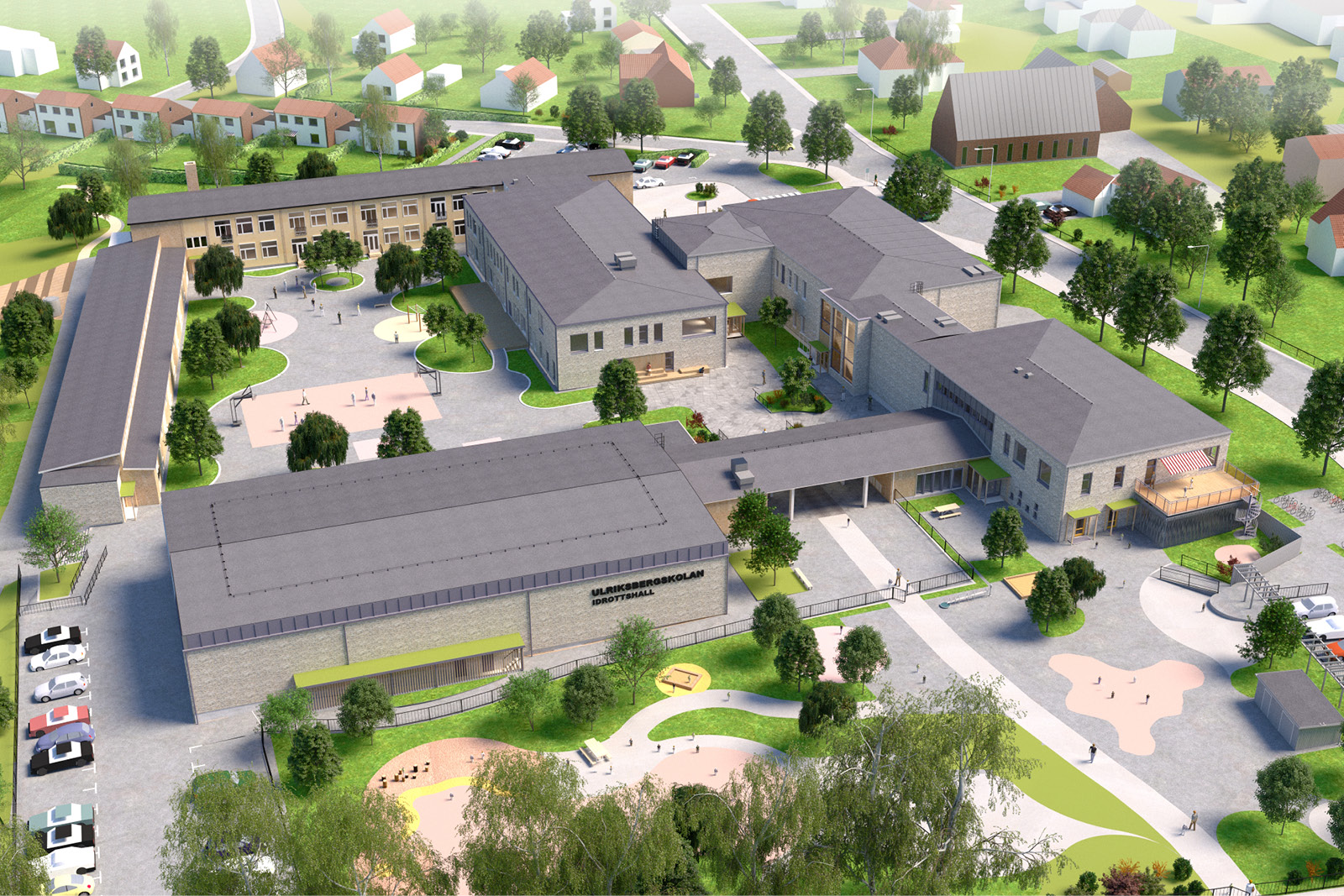 Visualisering av Ulriksbergskolan i Växjö. Arkitekt: LBE arkitekt ab